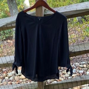Talbots silky chiffon 3/4 tie sleeve black blouse for career or dressy occasions
